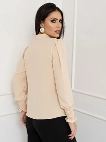 Smile Fashion   blusa social feminina manga longa gola laço tecido duna lisa