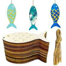30pcs Unpainted Fish Shaped Wood Cut Out Fish DIY Crafts Cutouts Blank Wooden Hanging Ornaments For Wedding Birthday - As the Picture0 - View 2