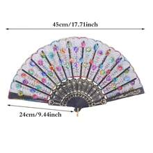 Handheld Folding Hand Fan Plastic Gold Powder Craft Fan White Wedding Party Chinese Style Dance Cloth Folding Fan - One Size - View 2
