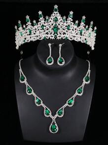 Set de 4 piezas: Corona de niña de las flores para boda, conjunto de collar y aretes de cristal, accesorios para vestirse para fiesta, festival y evento, apropiado para presentaciones en escenario, pasarela y regalo de cumpleaños para niños