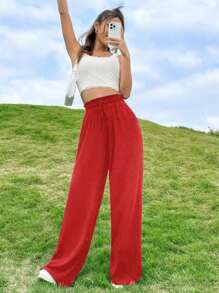 Women's Pantalona Pants With Pocket High Waist Fashion Beautiful Super Shipping! ! - 紅色 - 查看 3