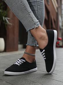 Women's Solid Color Canvas Flat Shoes, Round Toe Breathable Non-Slip Lace-Up Classic Canvas Shoes, Solid Color Low-Top Casual Shoes, Women's Comfortable Footwear, Sports Shoes, Outdoor Shoes