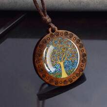 1pc Tree Of Life Glass Cabochon Necklace Vintage Rope Chain Wooden Pendant Necklace Life Tree Jewelry - style - View 13
