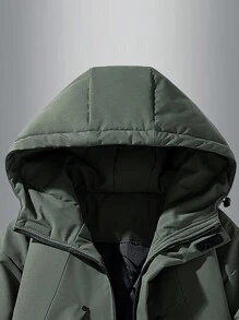 男士户外运动休闲纯色简约设计，带侧拉链口袋和罗纹袖口，连帽加厚保暖羽绒服，保暖 - 綠色 - 查看 3