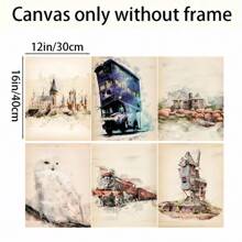 6 pièces Affiches sur canevas vintage, art moderne, château du monde magique, impression d'art peinture à l'huile, cadeau idéal pour le salon, la cuisine, la décoration de la maison, l'art mural, la décoration de la chambre, sans cadre