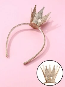 1 Trẻ Em Bé Gái Hình Vương Miện Lấp Lánh Vải Băng Đô Quấn Tóc Phụ Kiện Tóc - Vàng - Xem 3