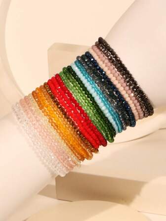 24 stks/set handgemaakte meerkleurige kristallen regenboog stapelarmbanden set, geschikt voor casual en feestkleding voor vrouwen