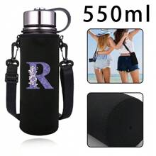 1pc Water Bottle Carrier Bag For 550ml 750ml  1000ml 1500ml Cup Pink Flower Letter Printed Anti Scald , Neoprene Bottle Protective Holder With Adjustable Strap, Suitable For Hiking Travelling Camping Sports Water Bottle Case Insulated Bag Crossbody - Black - View 11