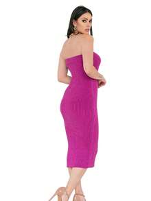 Ribbed Stripe Modal Knit Dress - 中紫紅色 - 查看 2