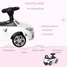 Macchinina per Bambini Cavalcabile con Volante, Fari e Musiche Integrate, Età 18-36 Mesi, 63.5x28x36cm - Bianco - Visualizzare 6
