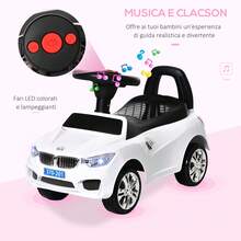 Macchinina per Bambini Cavalcabile con Volante, Fari e Musiche Integrate, Età 18-36 Mesi, 63.5x28x36cm - Bianco - Visualizzare 5