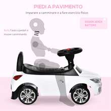 Macchinina per Bambini Cavalcabile con Volante, Fari e Musiche Integrate, Età 18-36 Mesi, 63.5x28x36cm - Bianco - Visualizzare 7