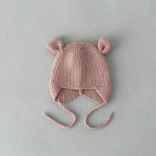 1 Peça Boné de Bebê Fofo de Urso, Touca de Tricô Quente com Laço na Parte Superior, Primavera e Outono, para Recém-Nascidos Meninos e Meninas