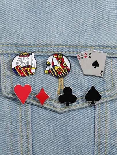 1/7Pcs Creative Classic Playing Card Spades, Plum Blossoms, Red Hearts, Square Shaped Enamel Pins, Fun Cartoon King Queen Brooch, Lapel Badge Accessories, Hat Backpack Decoration Accessories, Friend Jewelry Gifts Dress Accessories Pin For Clothes Bag Charm Backpack For School Office Accessories Shirts Jacket Halloween Clothes Pin Funny Cute Teacher Gifts Halloween Accessories Teachers Day Costume Accessories Bag Charms