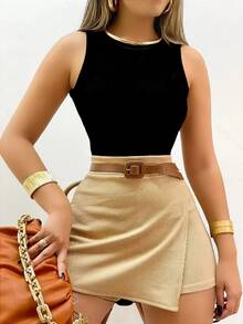 Women's Simple Wide Strap Suplex Bodysuit - Xám - Xem 2