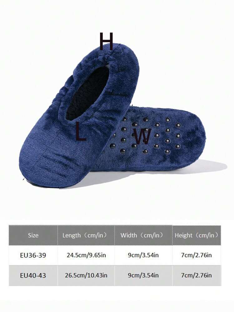 1 par de calcetines de piso de franela con felpa, de unicolor, suaves y cálidos, con suela de goma antideslizante, para otoño e invierno, calcetines acogedores - Azul Marino - Ver 6
