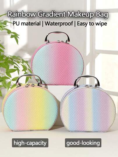 1pc Rainbow Ombre Cosmetic Bag Women Fashion Handbag Makeup Organizer Bag Travel Toiletry Pouch Large Capacity,Pouch,Makeup Pouch,Travel Essential