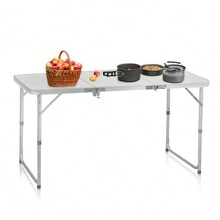 4ft Camping Folding Table, Aluminum Portable Picnic Table With Adjustable Height, 3 Fold Lightweight Outdoor Table For Indoor Travel Beach And Party