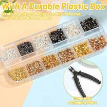 1 套压接珠套件 - 多功能珠宝制作必备，包括压接管、压接钳和压接珠（3 种尺寸、4 种颜色、金色 DIY）适用于耳环、项链和手链 DIY - 黑色 - 查看 10