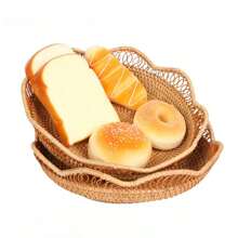 1pc 8.6/11.8 Inch Woven Rattan Wavy Hollow Floral Edge Fruit Basket/Snack Tray, Creative Storage Basket