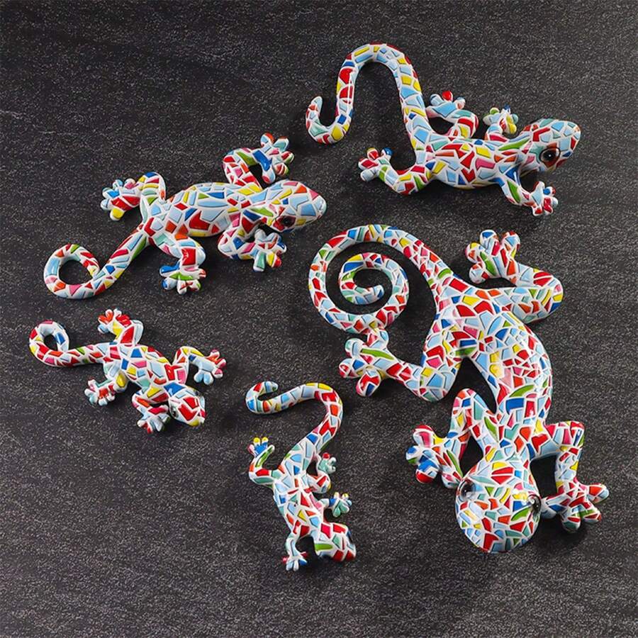 1pc Creative Handmade Gecko Decor Accessory Wall Hanging, Resin Ornament Reptile Water Transfer Gecko Wall Decor (Please Read The Tips Before Purchasing), Miniature Landscape Ornament, Tiny Fairy Christmas Craft