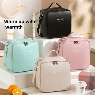 1pc PU Waterproof Lunch Bag Thermal Insulated Lunch Box Bag Tote For Travel, Work, Large Capacity For Fall Home Decor, Foldable Storage Bags,Boho Vibes