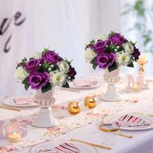 6pcs Artificial Flowers Silk Rose Flowers For Wedding Centerpiece Party Birthday Anniversary Floral Arrangement Decorations - 6件-紫色 - 查看 4