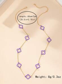 1pc Hollow Four-Leaf Clover Pendant Necklace, Vintage Elegant Style For Women - Purple - View 4