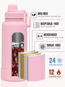 1 pieza Botella de agua de acero inoxidable aislada de 32 onzas, vaso al vacío de doble pared a prueba de fugas, excelente para actividades al aire libre, botella aislada para bebidas calientes - Multicolor - Ver 6