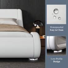 Allewie Full/QueenKing Size Bed Frame With Ergonomic & Adjustable Headboard, Low Profile Modern Upholstered Platform Sleigh Design - Easy Assembly, No Box Spring Required, Black/White/Grey * Bed Frame Queen Queen Bed Frame Bed Frame Full Full Size Bed Frame King Size Bed Frame Twin Bed Frame Room Decor Home Decor Christmas Decor Bedroom Decor Valentine Day Decor Storage Living Room Decor Furniture House Decor - trắng - Xem 6