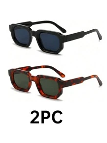 复古方形框架时尚眼镜男士厚矩形墨镜小脸眼镜黄色镜片复古墨镜（带多功能螺丝刀、眼镜纤维布）适合夏季海滩度假、户外、旅行 - 黑色 - 查看 16