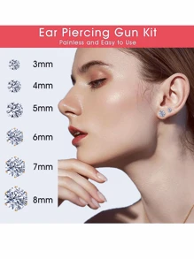 Kit reutilizable para perforación de orejas, herramienta profesional de pistola para perforación con aretes de plata, apto para perforación casera de nariz, labio y oreja