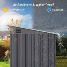 Asofer 6'x4' Outdoor Storage Shed Metal Garden Shed With Sliding Lockable Doors, Versatile Tool Bike Shed With Transparent Panel Windows, Outdoor Storage  For Backyard, Patio - 黑色 - 查看 5