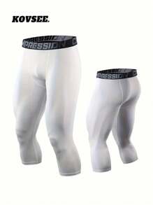 KOVSEE 2 件装紧身裤骑行运动训练七分裤健身透气高弹压缩裤跑步篮球健身白色黑色 - 彩色 - 查看 3