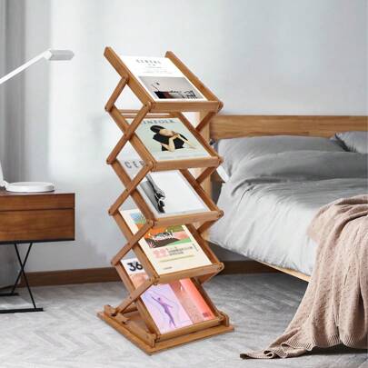 Pop-Up Bamboo Literature Magazine Rack Display Holder Stand