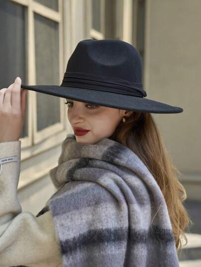 1pc New Style Wide Brim Hat, Fashion Flat Top Felt Trilby Hats For Men And Women, Autumn/Winter