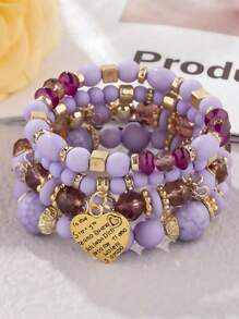 4pcs/Set Boho Retro Style Heart Pendant Multi-Layer Pearl Bracelet Set, Fashionable Design, Suitable For Women's Daily Wear