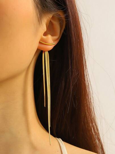 1 par de pendientes de acero de titanio con borlas, pendientes largos con un elegante estilo