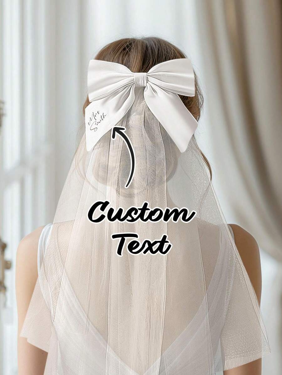 1 Stück individuell angefertigter Brautschleier, individuell angefertigter Brautschleier mit Phrasen, personalisierter Brautschleier mit Phrasen, personalisierte Stickerei für Brautaccessoires, personalisierte Stickerei Brautschleier, Hochzeitsgeschenk, Junggesellinnenabschiedsgeschenk, Geschenk für sie - Weiss - Übersicht 1
