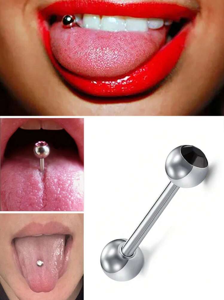 1 pieza Joyería de piercing corporal de acero inoxidable con diseño de letra de moda europea y americana, pendiente de lengua aceitoso, clavo de piercing de pezón, hipoalergénico - anillo de lengua de bola - Añade 16