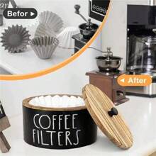 1 pezzo Contenitore portafiltro caffè con coperchio in legno, Contenitore portafiltro caffè, Portafiltro caffè per bancone, Contenitore organizzatore filtri caffè per decorazione bancone bar (Nero)