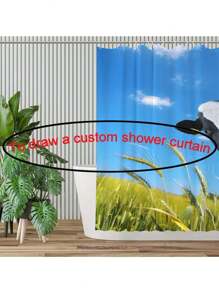 1pc Customizable Flannel Shower Curtain, Custom Background, Custom Wedding Curtain, Personalized Image, Custom Design, Ultra Thick & Soft, 4-Season Use, Family & Friends Image, Gift For Loved Ones Home Bathroom Decor Fall Decor Bathroom Accessories Back To School