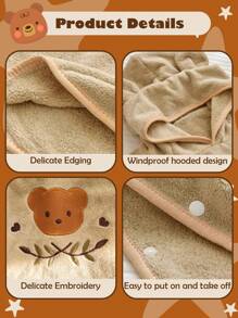 1 件儿童卡通图案速干浴巾，柔软温暖连帽浴袍 - 彩色 - 查看 9