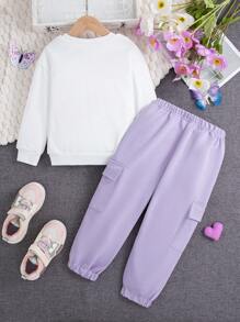 Tenue décontractée, sweat-shirt imprimé papillon pour fille et pantalon de couleur unie