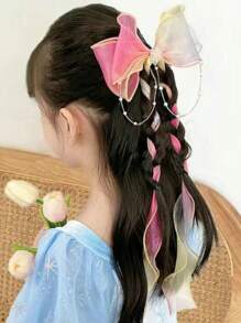 1 Stück Haarspange mit Schleife aus Chiffon und Strass für Kinder, Haarschmuck für Mädchen zur Party
