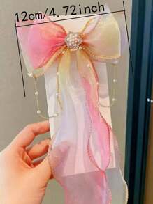 1 Stück Haarspange mit Schleife aus Chiffon und Strass für Kinder, Haarschmuck für Mädchen zur Party