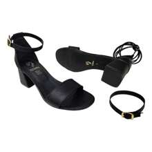 Sandalias Tacón Bajo Grueso Pulsera Y Correa Gladiador 2 En1 - Negro - Ver 4