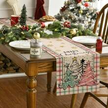 1pc Christmas Tree Apron, Pink Buffalo Plaid Snowflake & Pine Tree Seasonal Winter Holiday Farmhouse Kitchen Dining Table Decor, Christmas Table Decoration, Indoor Outdoor