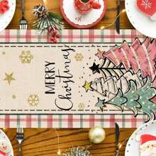 1pc Christmas Tree Apron, Pink Buffalo Plaid Snowflake & Pine Tree Seasonal Winter Holiday Farmhouse Kitchen Dining Table Decor, Christmas Table Decoration, Indoor Outdoor