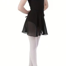 One-Piece Ballet Wrap Skirt Black Pink Chiffon Half Dress With Adjustable Tie-Waist For Gymnastics Ballet Practice And Performance,Soft Breathable And Comfortable - 黑色 - 查看 4